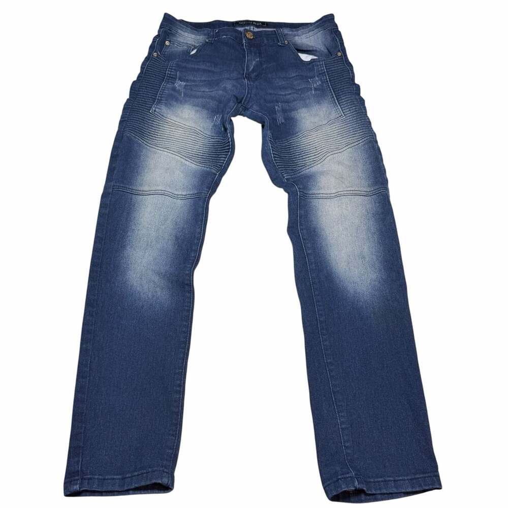 American Breed Moto Jeans Size 32 Blue Distressed Biker Stretch Denim
